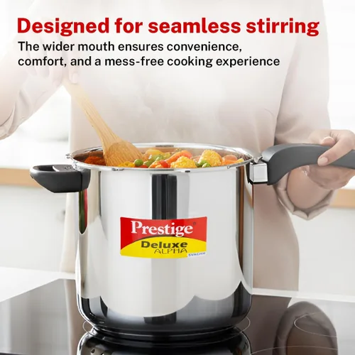 Miniatura 8 de Prestige Deluxe Alpha Svachh - Olla a presión de acero inoxidable con base Alpha y tapa profunda para control de derrames, (10 litros)