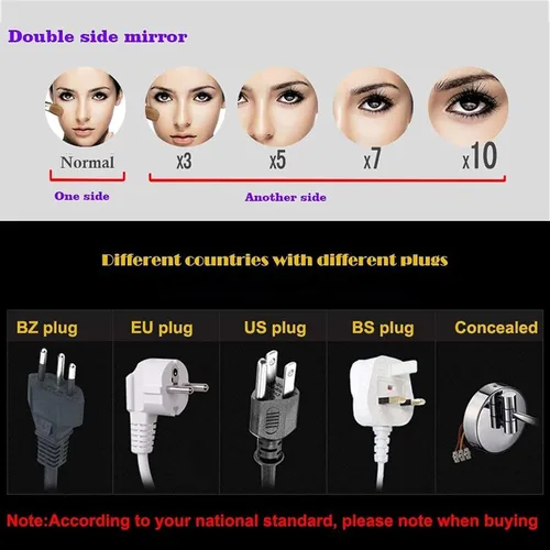 Miniatura 5 de Espejo de maquillaje de pared de 8 pulgadas con luces, espejo de maquillaje iluminado para baño 360 giratorio, espejos de tocador extensibles