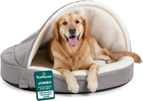Cama Furhaven de sherpa y gamuza acogedora tipo caja de huevos - Cama ortopédica de espuma para perros, color gris, 44 pulgadas