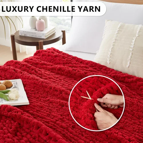 Miniatura 3 de L'AGRATY Manta de punto grueso – Manta suave y gruesa de 50 x 60: 100 % manta de ganchillo de chenil tejida a mano, manta grande de punto trenzado