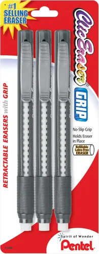 Gomas de borrar de clic con mango estilo lápiz, surtidos, paquete de 3, Colores Variados Negro / azul