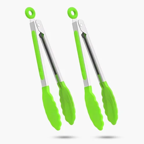 Miniatura 6 de Juego de 2 pinzas de cocina de 9 pulgadas (pequeñas) y 12 pulgadas (grande): pinzas de cocina antiadherentes de silicona y acero inoxidable, sin