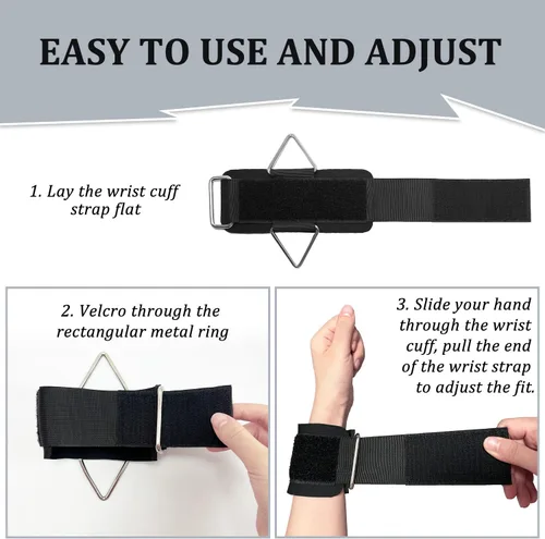 Miniatura 7 de Paquete de 2 muñequeras para máquina de cable, acolchado de neopreno ajustable, talla única, correas de muñeca de fitness para hombres y mujeres