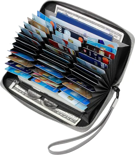 Miniatura 2 de OIDERY Cartera para tarjetas de crédito de gran capacidad para mujer, bloqueo RFID con correa extraíble