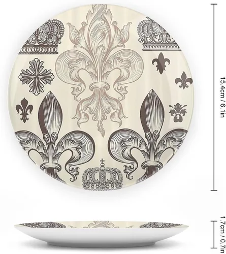 Miniatura 2 de Plato decorativo de 6 pulgadas, plato de cena de flor de lis, patrón heráldico, escudo de armas, placa de exhibición de adorno para mesa de comedor