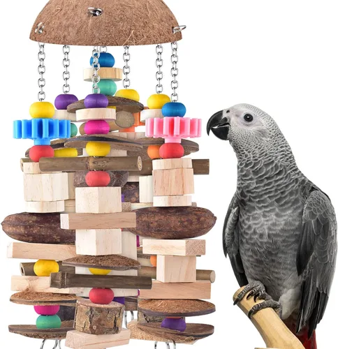 KATUMO Juguetes para pájaros, loro grande africano gris madera masticable juguetes para guacamayos medianos a grandes pájaros