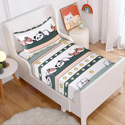 Miniatura 11 de Juego de 2 sábanas bajeras y fundas de almohada suaves para cama con bonitos patrones de cachorros, sábanas estampadas con patrón de perritos para 2
