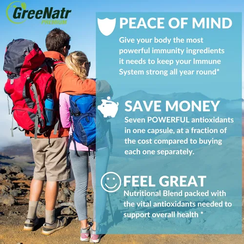 Miniatura 3 de GreeNatr Suplemento de apoyo inmunológico con vitamina C, D3, cinc 50 mg, quercetina, equinácea purpurea, sambucus saúco y jengibre para una defensa
