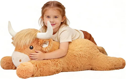 Miniatura 7 de Peluche de vaca gigante de las tierras altas de 39 pulgadas, juguete de peluche de ganado grande para niños y adultos, almohada de peluche esponjosa
