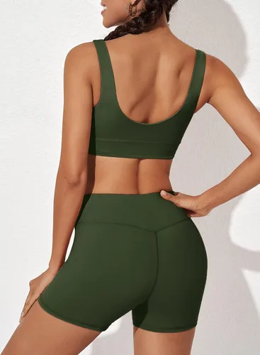 Miniatura 4 de Aleumdr Trajes de dos piezas para mujer, trajes de entrenamiento, brasier deportivo con pantalones cortos de yoga cruzados