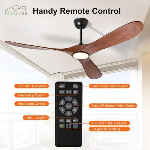 Miniatura 7 de Ventiladores de techo de 52 pulgadas con luces y control remoto, ventilador de techo de madera para exteriores con motor de CC silencioso de 6 Negro