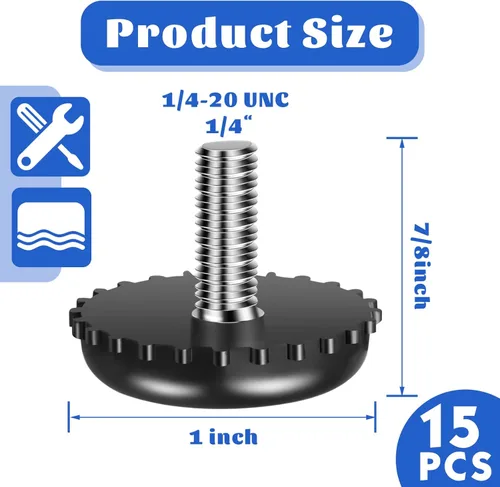 Miniatura 2 de Dunzy 15 niveladores de muebles ajustables 1/4-20 de acero inoxidable atornillados en patas de nivelación roscadas atornilladas para muebles