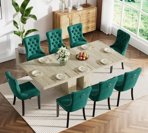 Miniatura 65 de Juego de mesa de comedor extensible de 5 piezas, juego de mesa de comedor extensible de estilo granja para 4, mesa de cocina expandible de madera