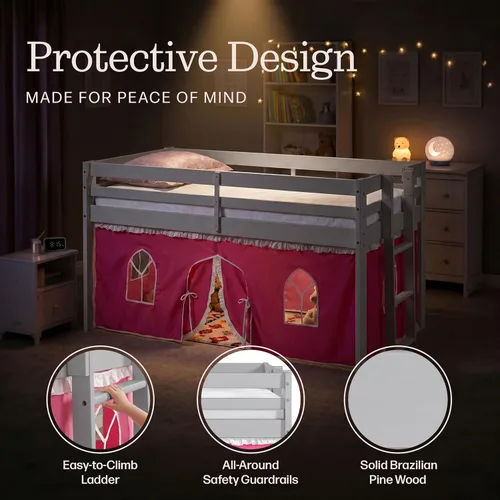Miniatura 3 de Alaterre Furniture Jasper - Cama tipo loft tamaño individual, marco gris paloma y fondo rosa/blanco Gris (Dove Gray)