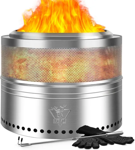 YEFU Pozo de fuego, hoguera plegable sin humo, chimenea portátil de acero inoxidable que quema madera para exteriores con soporte de cenizas
