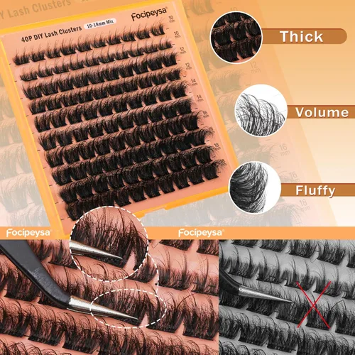 Miniatura 7 de Focipeysa Kit de extensión de pestañas gruesas de volumen completo, kit de extensión de pestañas 40P, kit de extensión de pestañas con pegamento