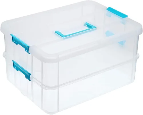 Miniatura 12 de BTSKY - Caja de almacenamiento de 2 capas para apilar y transportar, caja de almacenamiento de plástico multiuso y portátil con asas, caja Verde