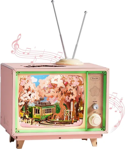 Rolife Rompecabezas 3D para adultos, Sakura Dreamy Tour, rompecabezas de madera 3D, caja de música de TV para mamá, kits de manualidades creativas