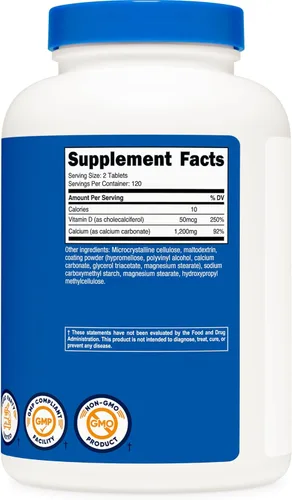 Miniatura 5 de Nutricost Calcio con vitamina D, 240 tabletas - Calcio (1200 mg) Vitamina D (50 mcg) por porción - Sin OMG, sin gluten