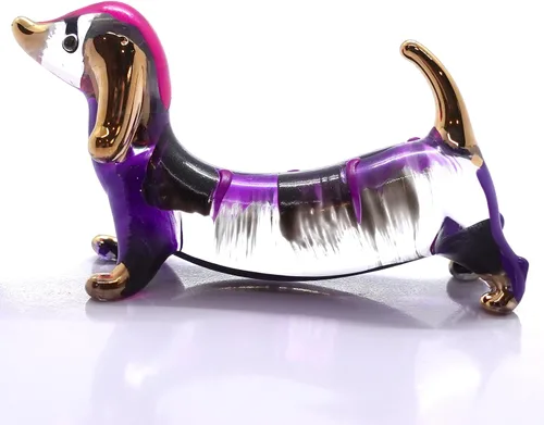 Miniatura 30 de Figuras en miniatura de perro salchicha soplado a mano, arte de animales coleccionables, regalo para decoración del hogar (4 pulgadas, azul negro)