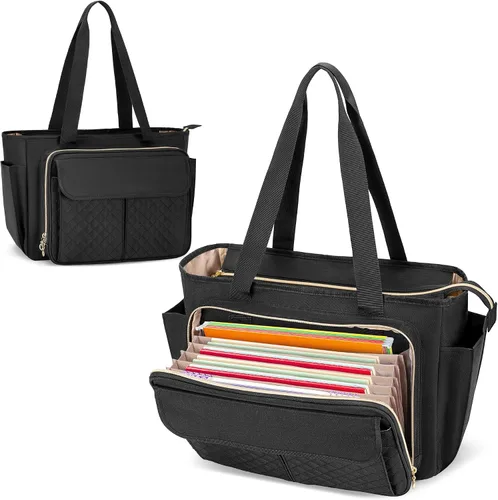 LUXJA Bolsa para profesores con área de archivo de acordeón y funda para laptop, bolsa de mano para profesores para mujer (patente pendiente), color