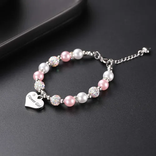 Miniatura 5 de Vinjewelry Pulsera de flores para niñas, bolas de perlas y diamantes de imitación, regalos para niñas de flores, uso en fiesta de boda, Metal