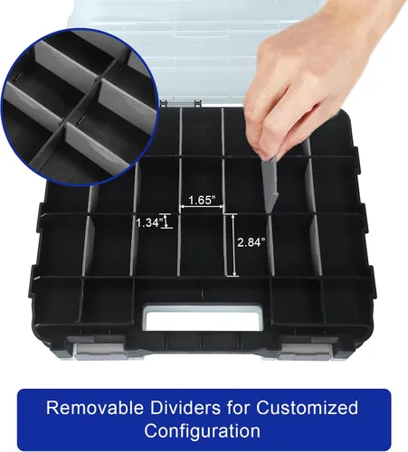 Miniatura 5 de Organizador de Caja de Herramientas de Doble Lado, Caja de Almacenamiento de Ferretería, Organizador Portátil de Piezas Pequeñas con Divisores