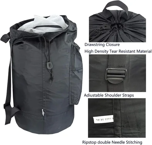 Miniatura 2 de Mochila lavable con bolsillo con cremallera, bolsa de ropa resistente, 2 correas de hombro ajustables fuertes con cierre de cordón para viajes