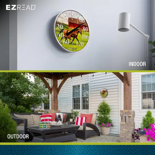 Miniatura 7 de EZREAD - Termómetro de esfera colgante, termómetros meteorológicos para uso en interiores y exteriores, gran diámetro de 12.5 pulgadas, números