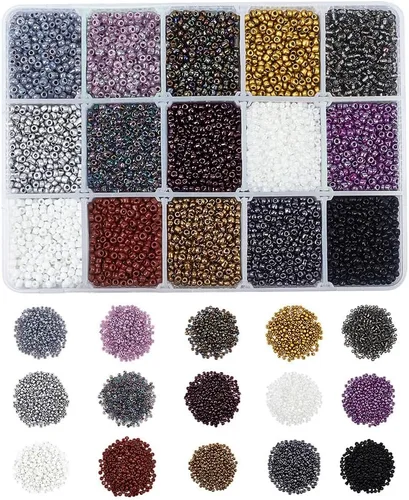 Miniatura 8 de NBEADS 15 colores 6/0 cuentas de semillas de vidrio, alrededor de 3000 cuentas redondas azules de poni de 0.15 pulgadas, cuentas sueltas para diseño