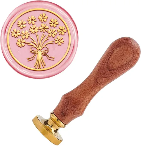 CRASPIRE Sello de cera - Sellos de cera de sellado vintage - Cabeza de latón extraíble de 0.984 in - Mango de madera - Rosa - Arte, manualidades,