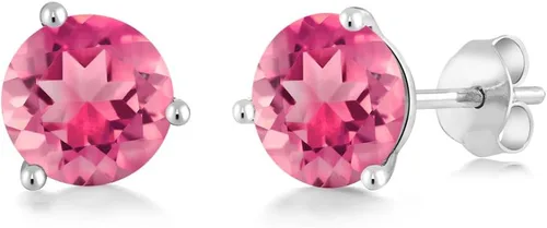 Miniatura 112 de Gem Stone King Aretes de oro de 14 quilates, 0.236 in, piedra natal redonda, Martini, 3 puntas, aretes de oro para mujer