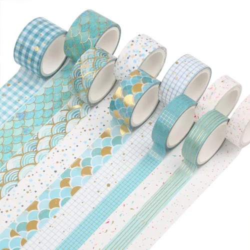 Miniatura 10 de CCINEE Cinta Washi de lámina dorada negra, cintas de enmascarar decorativas florales para diario de viñetas, álbumes de recortes, planificador