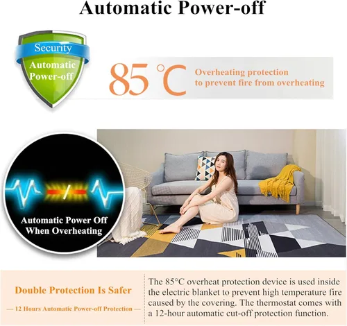 Miniatura 4 de Heated Floor Mat, Electric Heating Carpet Area Rug, Foot Warmer Under Desk, Adjustable Temperature Floor Heater, Non-Slip Electric Heating Pad for