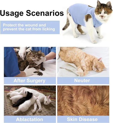 Miniatura 4 de Traje de recuperación para gatos, ropa de recuperación quirúrgica para heridas abdominales o enfermedades de la piel, mameluco de gatos después