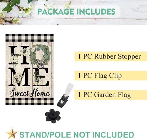 Miniatura 4 de ORTIGIA Home Sweet Home - Bandera de jardín de magnolia de doble cara de 12.5 x 18 pulgadas, para primavera y verano, a cuadros, pequeña bandera