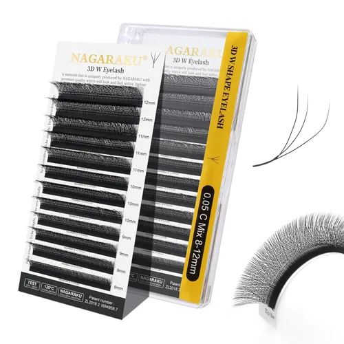 Miniatura 286 de NAGARAKU Extensiones de pestañas Double Tips 4D W, suministros con puntas dobles, gruesas con rizado D de 0.07 mm, bandeja mixta 8-15 mm, 0.07-D