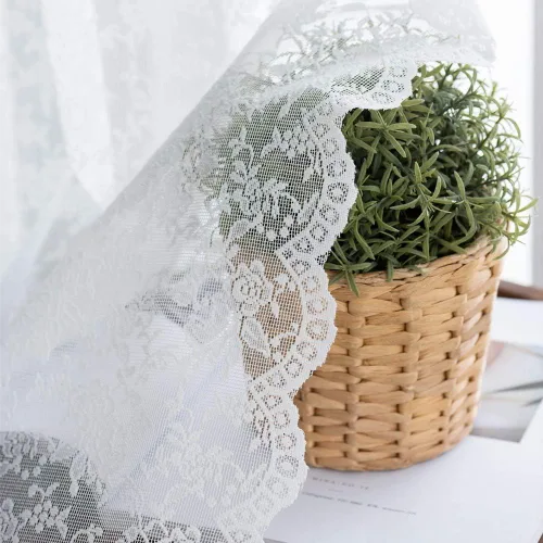 Miniatura 11 de H.ebony Cortinas de Encaje Beige de 72 Pulgadas de Largo Cortinas Transparentes de Gasa con Flores Victorianas Cortina de Encaje de Privacidad