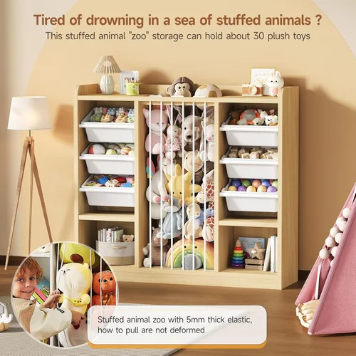 Miniatura 4 de ONBRILL Organizador de almacenamiento de juguetes con 6 contenedores de plástico extraíbles, almacenamiento de animales de peluche para niños