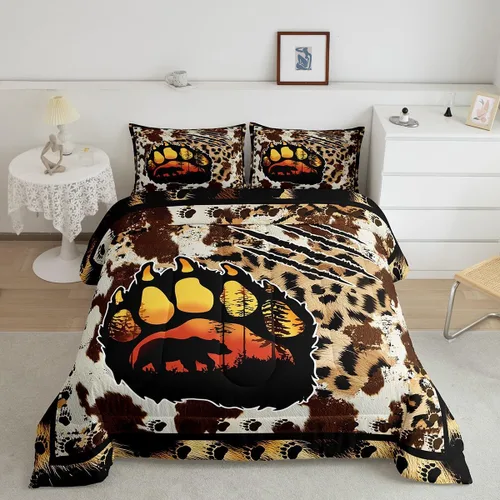 Miniatura 18 de Juego de ropa de cama de oso para niños y adolescentes, juego de edredón de animales salvajes para niños, adolescentes, naturaleza, vida silvestre