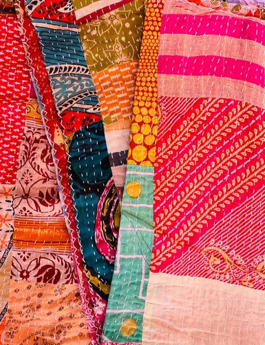 Miniatura 5 de Edredón Kantha de algodón vintage indio de 55 x 85 pulgadas, parches surtidos de algodón Kantha bordado a mano, juego de 1