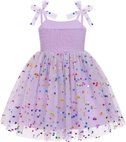 Miniatura 44 de IMEKIS Vestido de princesa de cumpleaños para niña pequeña, confeti brillante, bohemio, arco iris, pastel, sesión de fotos, traje para 1-6T