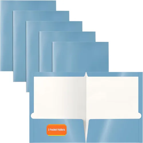Miniatura 10 de Better Office Products Carpetas de papel azul laminado brillante de 2 bolsillos, tamaño carta, portafolios de papel azul, caja de 25