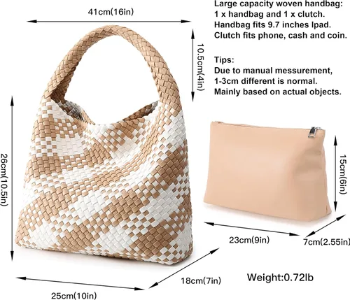 Miniatura 3 de Bolso tejido para mujer, bolso tote de cuero vegano grande para verano, playa, viaje, bolso de mano y cartera retro hecho a mano, bolso de hombro