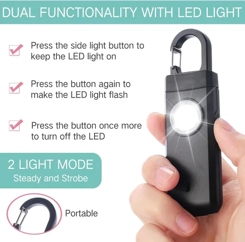 Miniatura 4 de Tellegloww 6 unidades de alarma personal recargables de seguridad para mujeres, 130 db, protección de alarma personal, sirena fuerte con llavero LED
