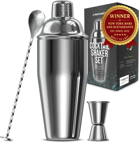 Miniatura 9 de Vaso medidor de acero inoxidable coctelera para Martini Cresimo, 24 onzas y con libro virtual de recetas para cóctel (4 piezas).