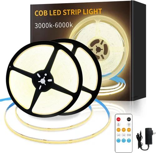 Miniatura 8 de Tira de luces LED COB de 32.8 pies, 3000 K, blanco cálido, regulable, CC de 24 V, cinta LED flexible para dormitorio, con control remoto