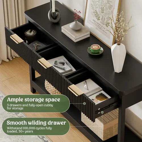 Miniatura 5 de Lulive Mesa Consola Acanalada de 51" para Entrada, Mesa de Entrada con 3 Cajones de Madera, Mesa Estilo Granja Detrás del Sofá para Sala de Estar