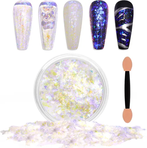Miniatura 11 de Laza Copos de Camaleón Azul Verde para Uñas, Láminas de Uñas de Ópalo Irregulares, Láminas de Uñas de Confeti Gruesas, Lentejuelas de Cambio