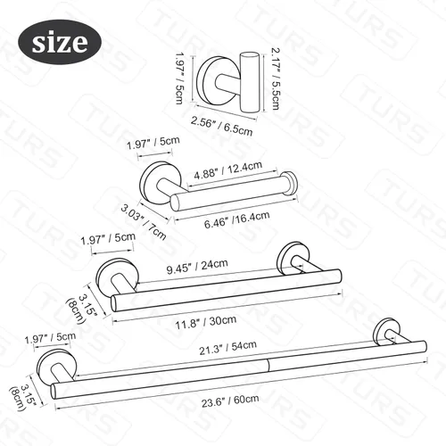 Miniatura 7 de TURS Juego de 10 piezas de accesorios de baño de níquel cepillado, juego de barra de toalla de baño de acero inoxidable SUS304 de 61 cm, kit
